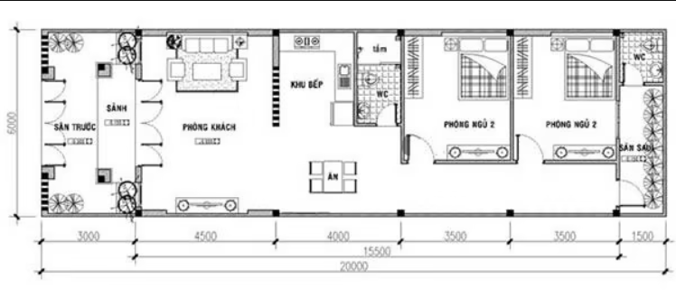 Bản vẽ nhà cấp 4 diện tích 6x12m được bố trí khoa học, tối ưu công năng cho gia đình nhỏ 