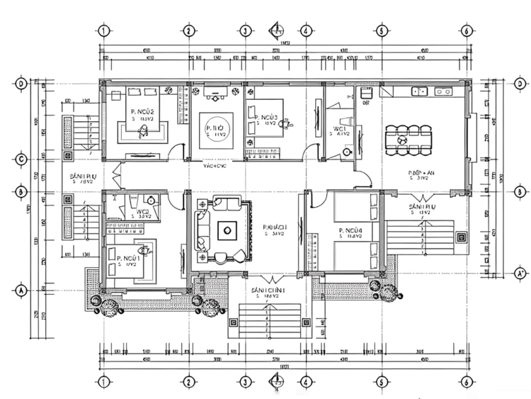 Bản vẽ nhà cấp 4 mái Nhật 4 phòng ngủ phù hợp với những gia đình đông thành viên 
