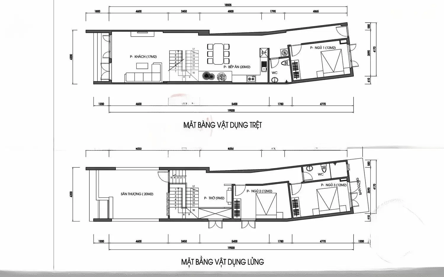 Bản vẽ nhà gác lửng 2 phòng ngủ 