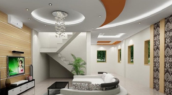 Mẫu trần thạch cao hình elip giật cấp góp phần tạo chiều sâu cho không gian