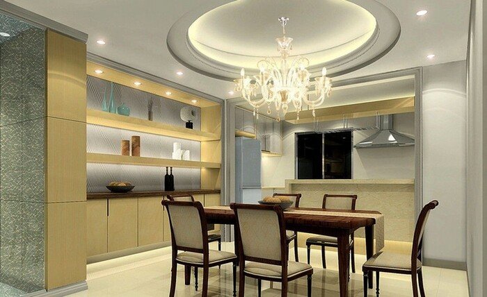 Trần thạch cao elip giật cấp nhẹ kết hợp đèn chùm sang trọng