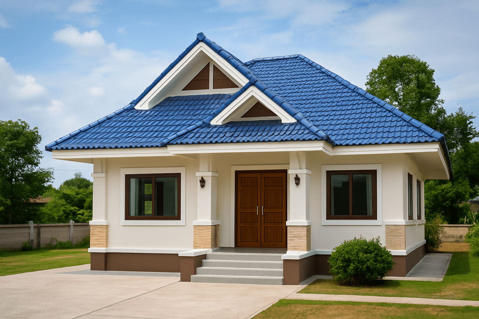 Nhà mái Thái cấp 4 ở nông thôn với phần mái thoát nước tốt