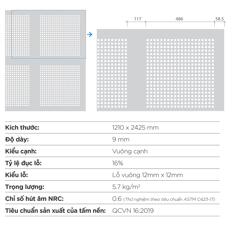 Thông số kỹ thuật của tấm thạch cao trang trí trần chìm eurotone